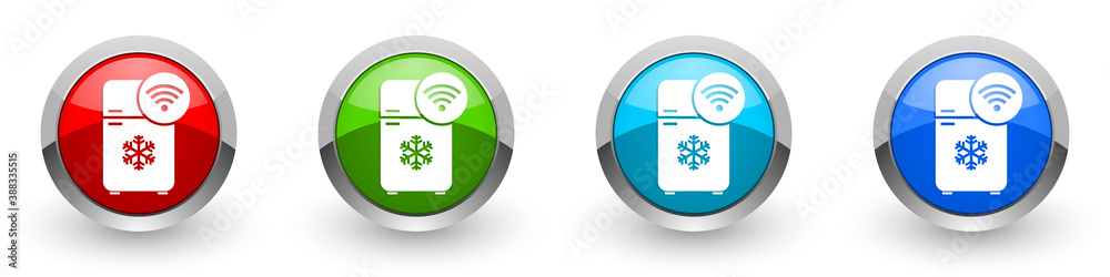 Fototapete fridge with wifi silver metallic glossy icons, set of modern design buttons for web, internet and mo