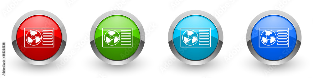 Aufkleber Heat pump silver metallic glossy icons, set of modern design buttons for web, internet and mobile applications in four colors options isolated on white background