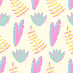 Fototapeta premium Multicolored plants seamless pattern, fun leaves vector art.