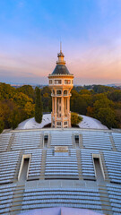 Water tower in Margaret island Budapest Hungary. There is the amazing Opean-air stage too where...