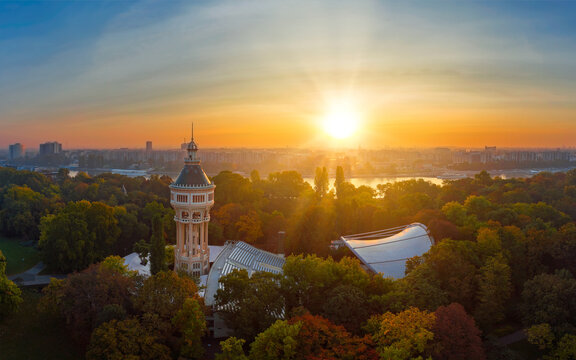 Water tower in Margaret island Budapest Hungary. There is the amazing Opean-air stage too where there are theatrical performances all summers