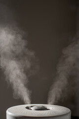 Close-up of steam from an air humidifier in a living room