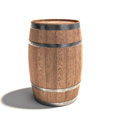 wooden barrels for aging wine on a white background.