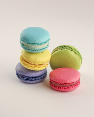 Colorful macaroons  cakes, green yellow blue purple and red