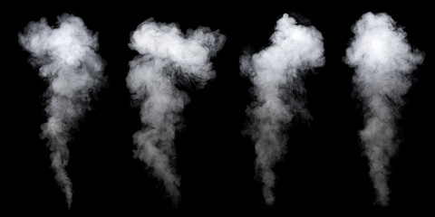 Set of different clouds of smoke isolated on black background. Collection of varied white smoke. - 388340305