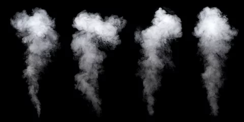 Papier Peint photo Fumée Set of different clouds of smoke isolated on black background. Collection of varied white smoke.