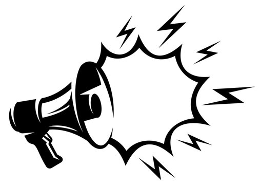 Megaphone with place for text. Discounts and sales. Elements for design. Template for an advertisement. Vector monochrome illustration