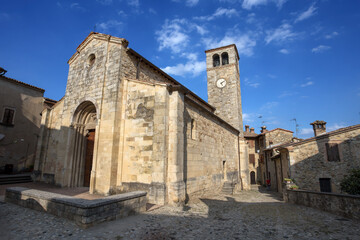 VIGOLENO, ITALY, AUGUST 25, 2020 - Parish church of Pieve San Giorgio in Vigoleno, Piacenza province, Italy.