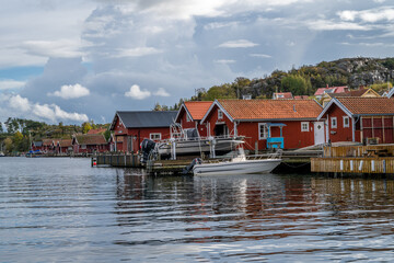 Fototapeta na wymiar A typical fishing village on the Swedish Atlantic coast. Picture from Hamburgsund, Vastra Gotaland, Sweden
