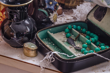 Fototapeta na wymiar jewelry objects in abandoned house