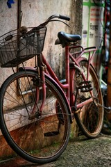 Fototapeta na wymiar Old Bicycle in the village of Vengurla. India. Maharashtra state. Taken on October 26, 2020