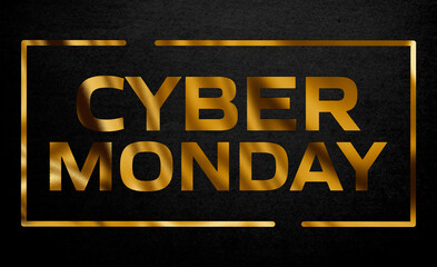 Cyber Monday Online Shopping Event Gold Foil Text Graphic on Dark Background