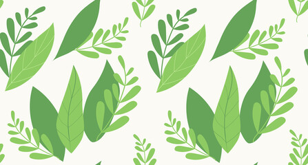 Spring seamless pattern of green leaves. The theme of ecology, environment, nature conservation