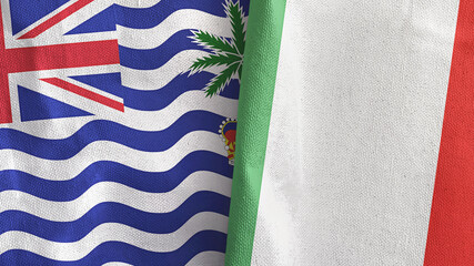 Italy and British Indian Territory two flags textile cloth 3D rendering