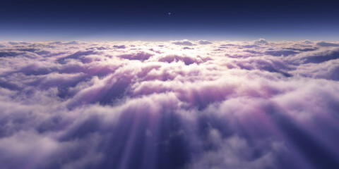 dream fly above clouds ray light