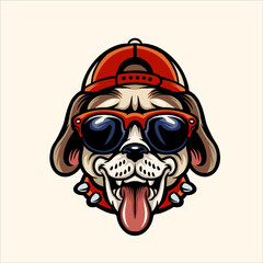 Funky Dog wearing Sunglasses and hat illustrations for your work merchandise clothing line, stickers and poster, greeting cards advertising business company or brands