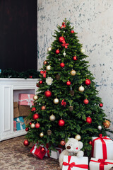 Christmas tree with gifts for new year bedroom holiday winter