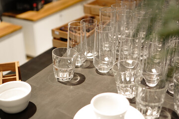 Empty glasses on the table.