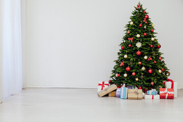 Christmas tree pine with gifts for the new year decor background place for inscription