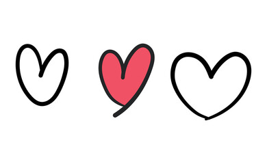 Hand drawn hearts, love icon symbols. Heart doodles. Hand drawn valentine's day design.