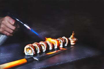 Sushi with fire