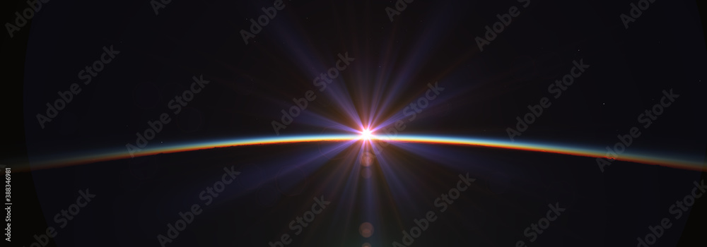 Canvas Prints earth sunrise from space over cloudy ocean. 3d rendering