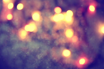 Abstract Blurry Background Bokeh. Red Golden Christmas Lights Background With Boke