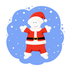 New year cartoon snowman illustration. Funny character of a snowman wearing Santa costume.