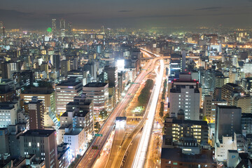 Fototapeta na wymiar 大阪の街並、本町より西方面の夜景
