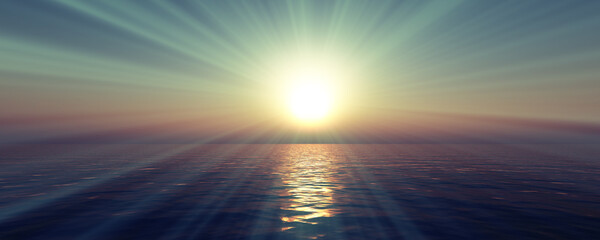 Obraz na płótnie Canvas sunset sea sun ray clear sky. 3d rendering