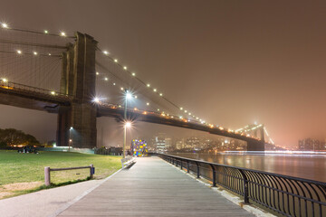 foggy night on brooklyn bridge