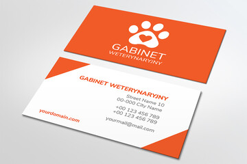 Elegant minimalist Vet Clinic business card, red and white