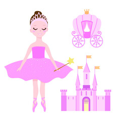 princess set with castle on the white background