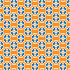 Vector seamless pattern texture background with geometric shapes, colored in orange, blue, white colors.