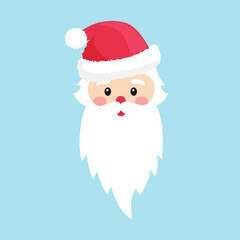 Head of Santa Claus in a hat. With a beard and mustache. Element of Christmas and new year's design. Vector illustration in flat style. Isolated on a light background.