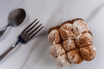 Close-up to delicious mini chocolate cake.
