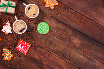 gingerbread christmas festive table setting holidays party new year gift tasty serving size portion top view copy space for text food background rustic