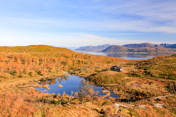 Mountain trip to Steiroheia in Sortland municipality. Cabin by  Presttjønna