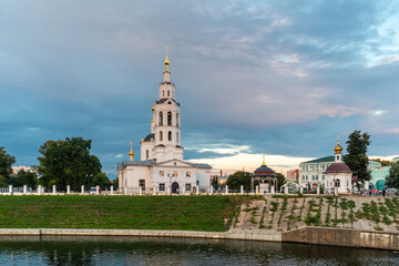 Naklejka premium Russia, City of Orel, view of Epiphany Cathedral on the bank of Orlik river