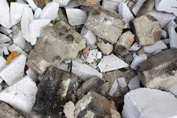 string, background of stones, broken bricks and blocks