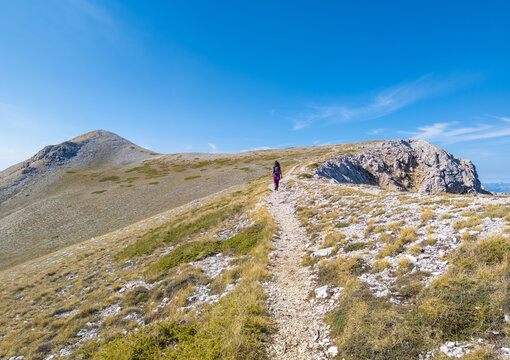 Monte Velino (Italy) - The beautiful landscape summit of Mount Velino, one of the highest peaks of the Apennines with its 2487 meters. In the Sirente-Velino natural park, Abruzzo region.