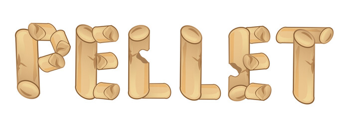 word pellet of WOOD PELLETS stove . vector illustration