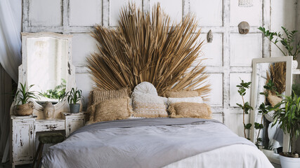Cozy and comfortable room with interior in bohemian style