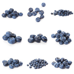 Group of fresh blueberries isolated on white background . full depth of field