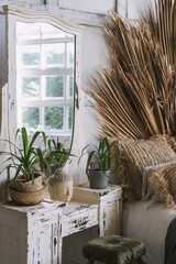 Cozy and comfortable room with interior in bohemian style