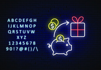 neon icon, Hygge, piggy bank, money for a gift