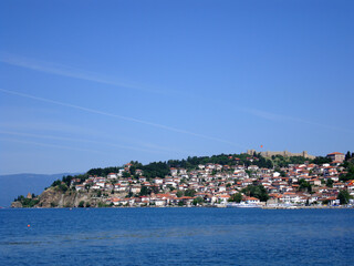 Fototapeta premium A general view of Ohrid town from Lake Ohrid, in the Republic of Macedonia.