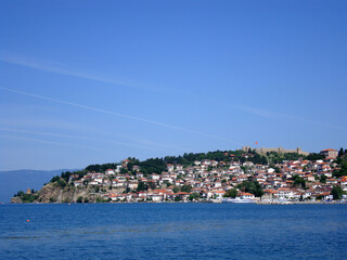 Naklejka na ściany i meble A general view of Ohrid town from Lake Ohrid, in the Republic of Macedonia.
