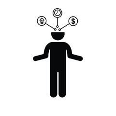 Thin line flat design of business innovation idea, invention progress of human mind, personal inventiveness for success job workflow. Modern vector illustration concept, isolated on white background.