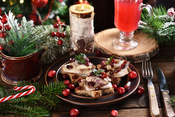 star shaped canapes with herrings and cranberries for Christmas